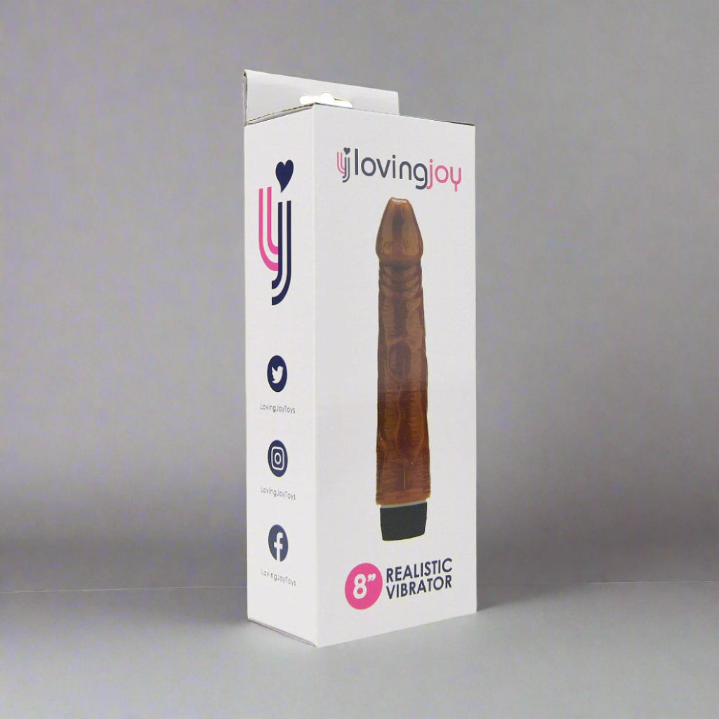 Loving Joy 8-inch realistic vibrator packaging on a white background
