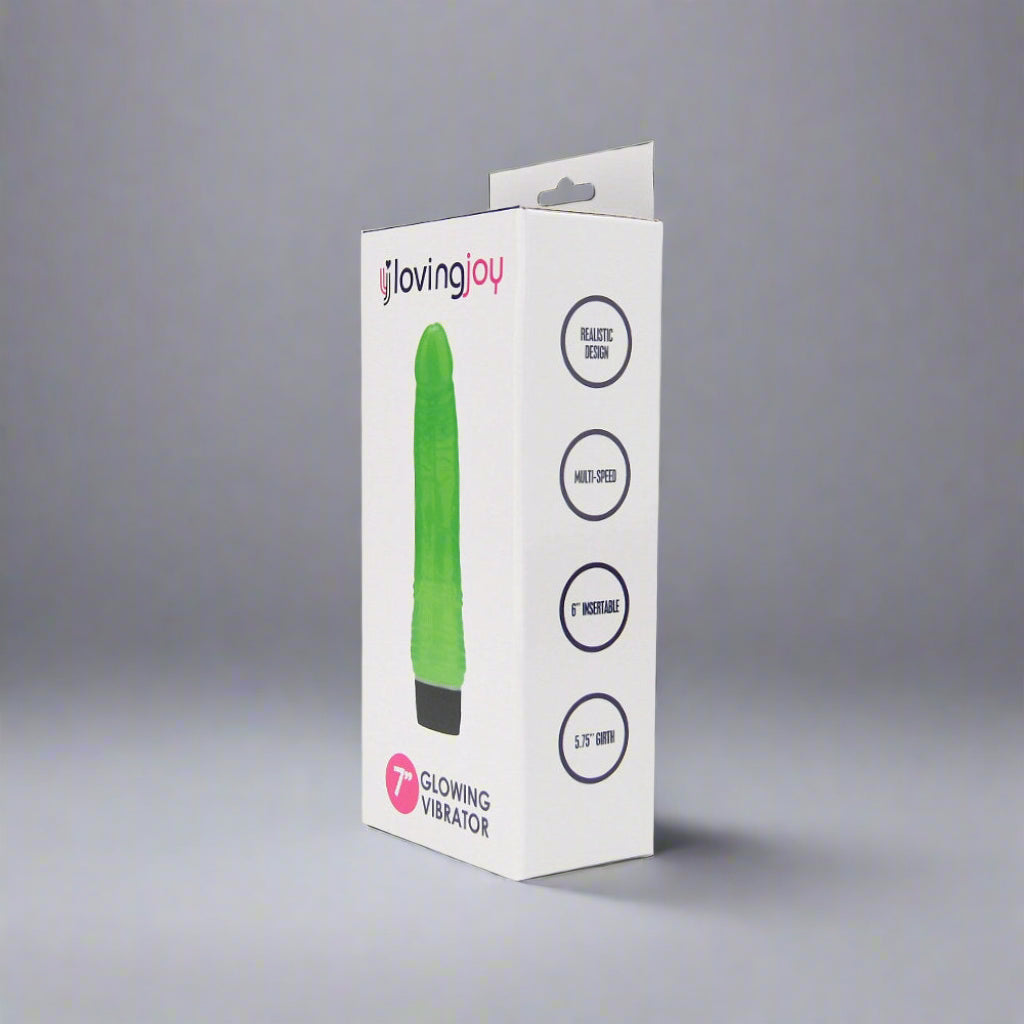 LovingJoy glowing vibrator packaging on a white background