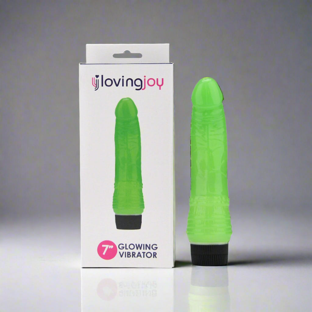 Green vibrator with packaging featuring 'lovingjoy' on a white background