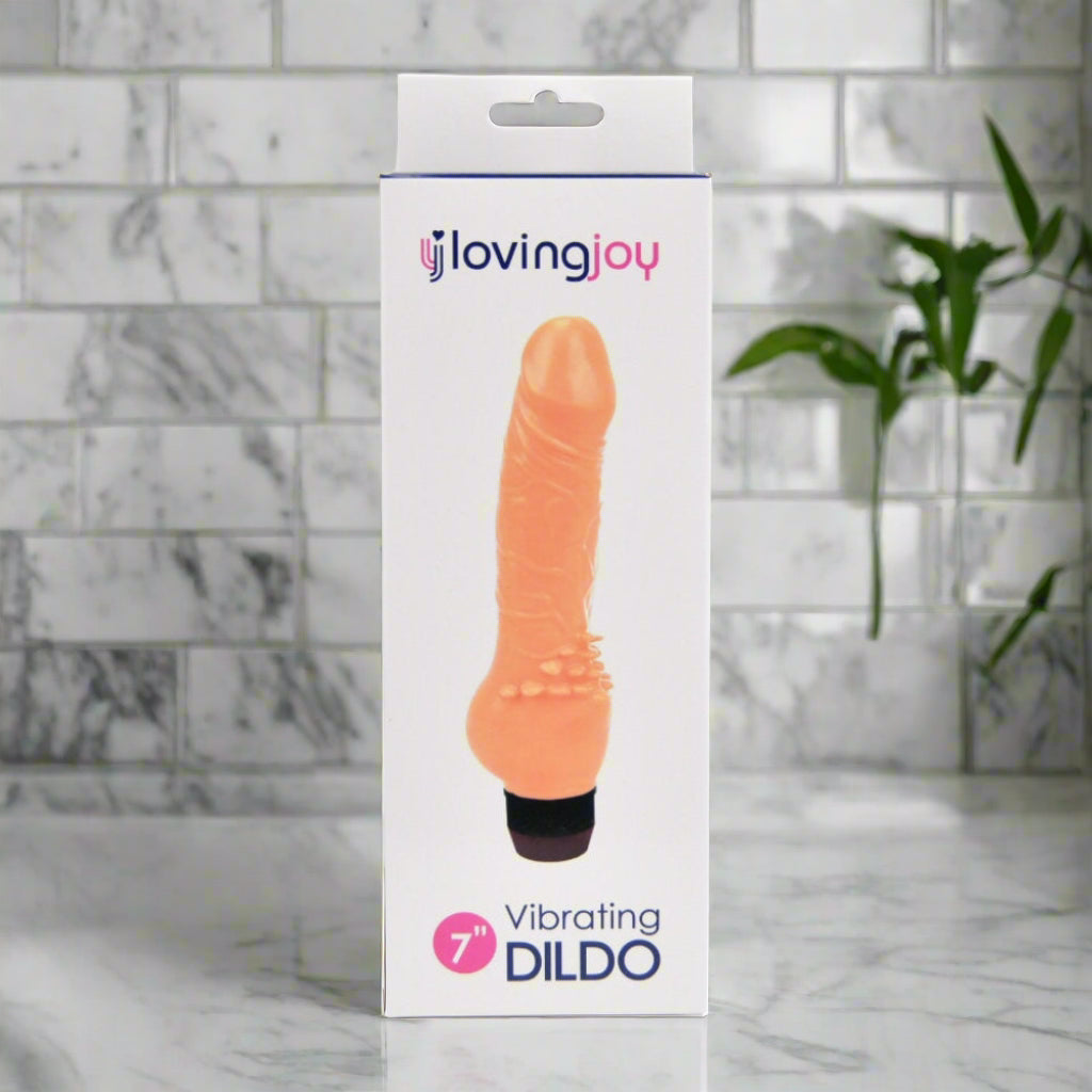 LovingJoy vibrating dildo packaging on a white background