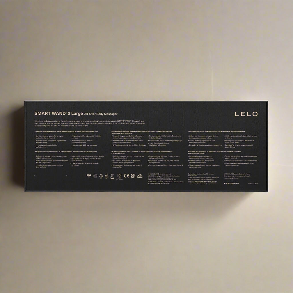 Black packaging of Lelo Smart Wand 2 Large on a white background