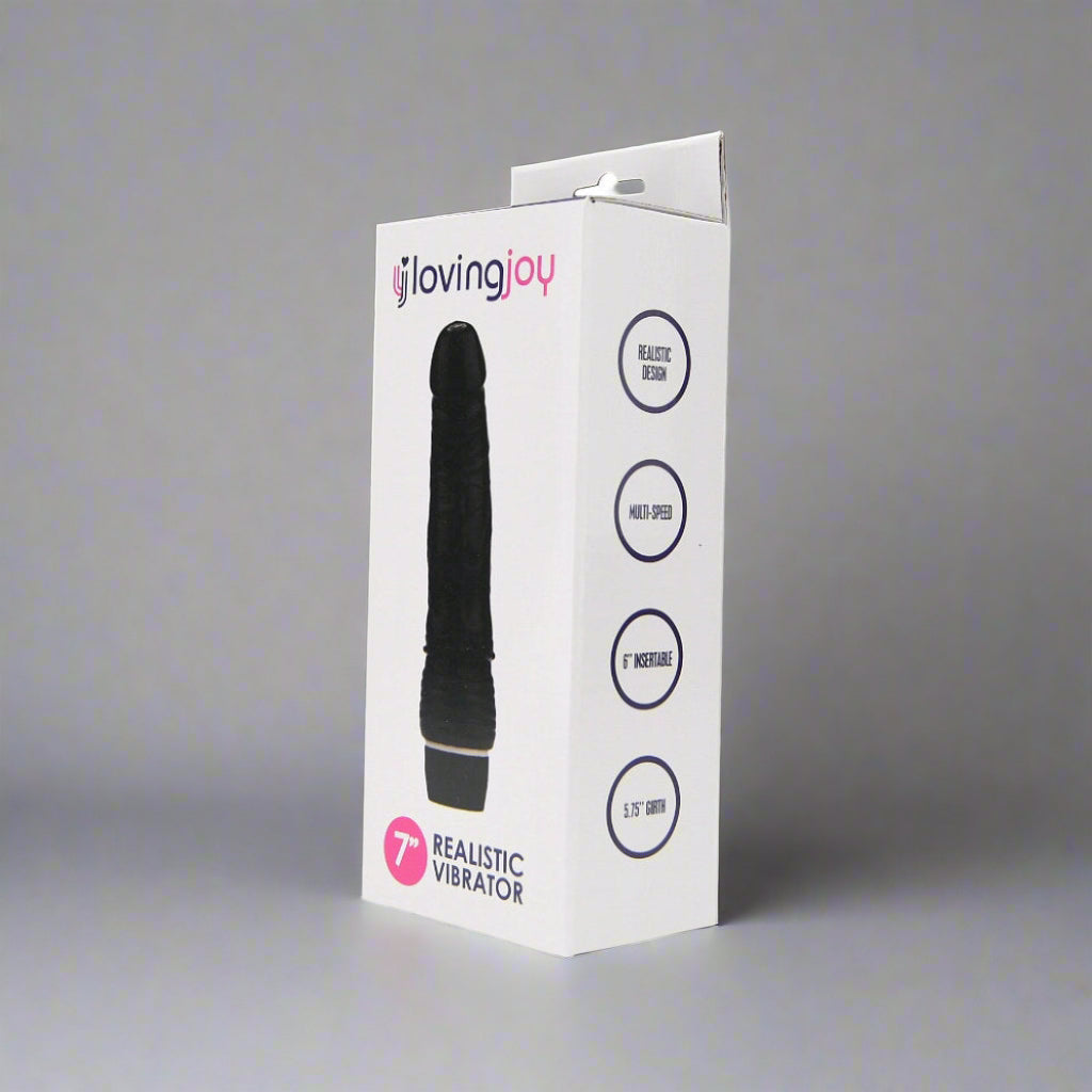Loving Joy realistic vibrator packaging on a white background
