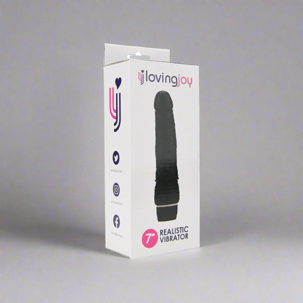 LovingJoy realistic vibrator packaging on a white background
