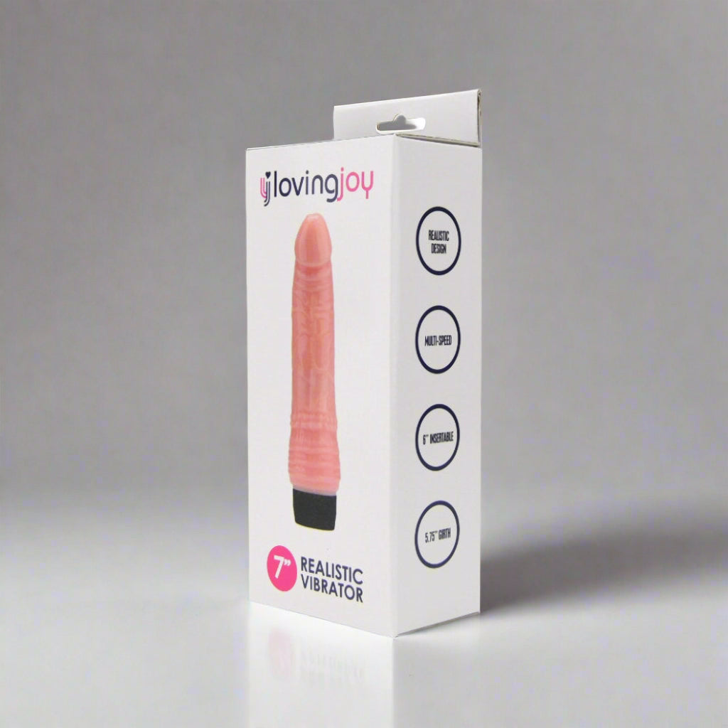 Loving Joy realistic vibrator packaging on a white background