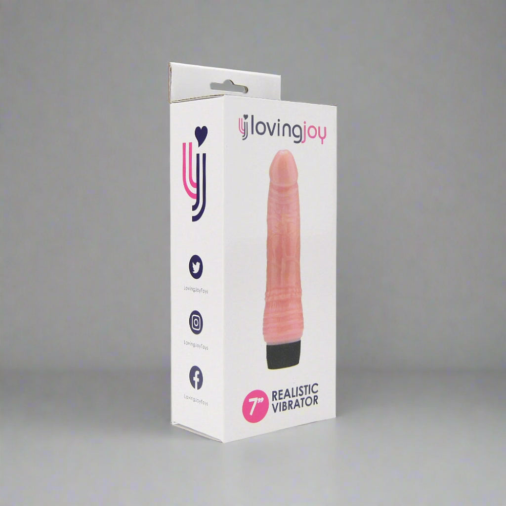 LovingJoy realistic vibrator packaging on a white background