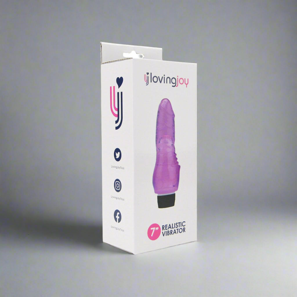 Loving Joy realistic vibrator packaging on a white background