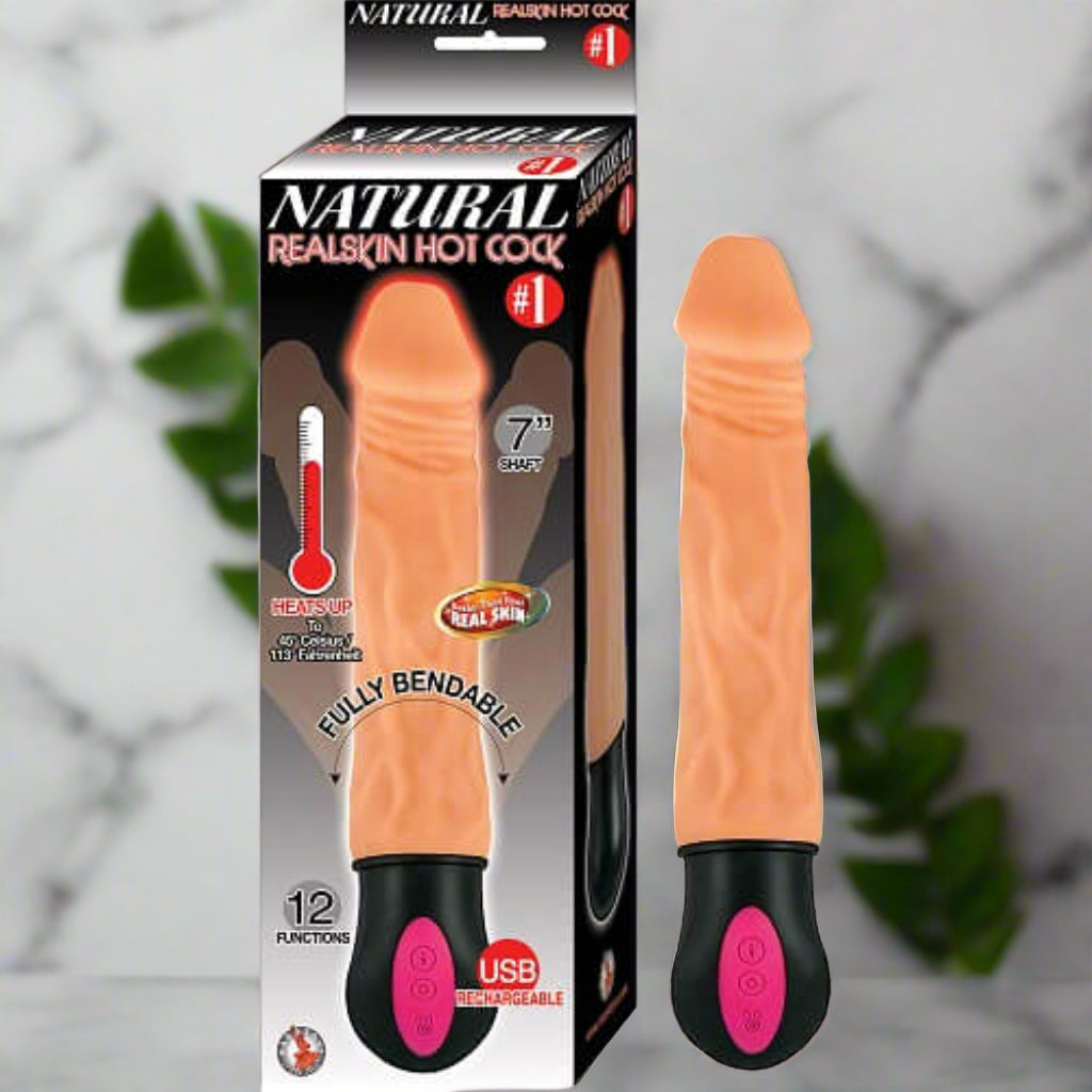 Sexual product with packaging labeled 'Natural Real Sensation Hot Cook' on a white background