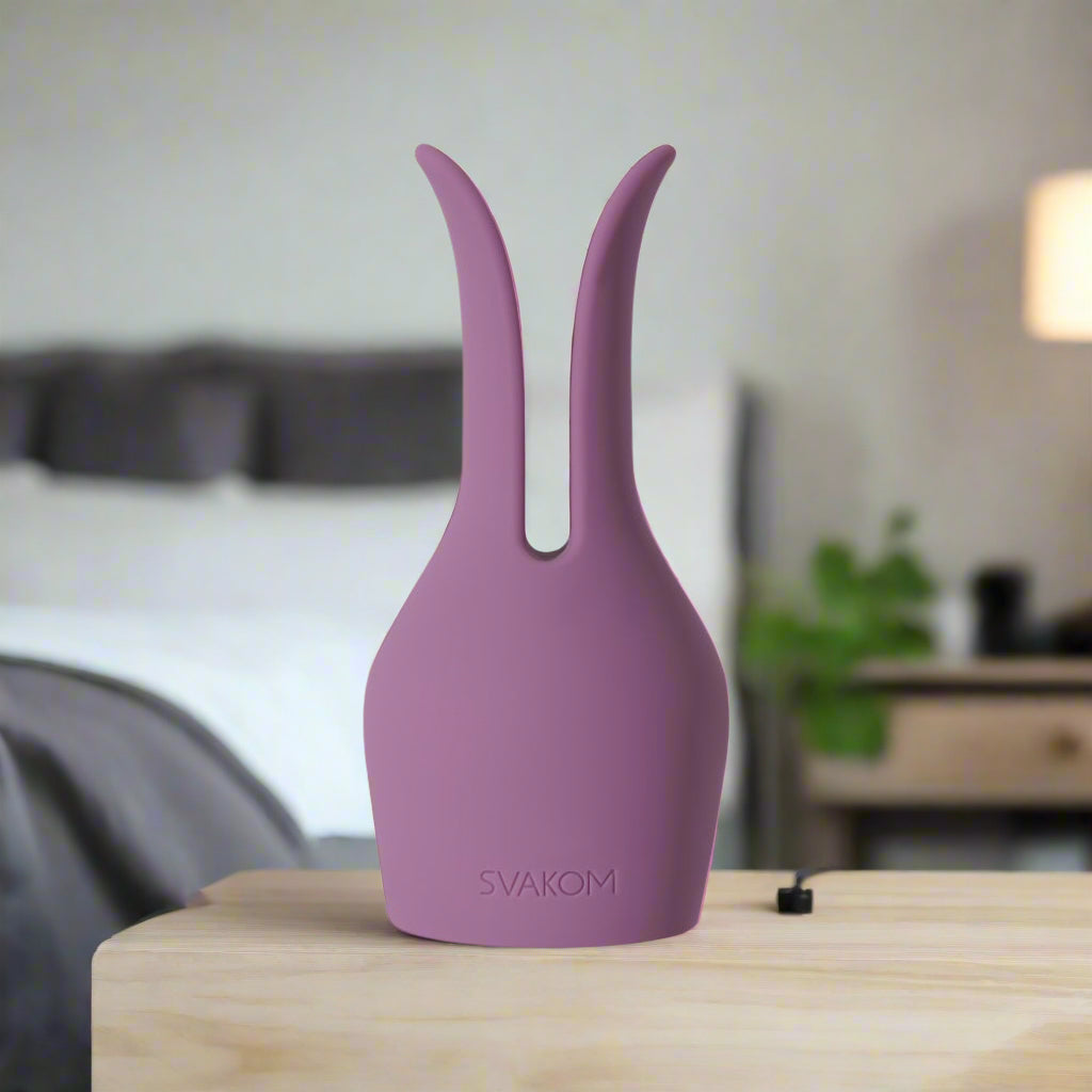 Purple silicone product with 'SVAKOM' branding on a white background