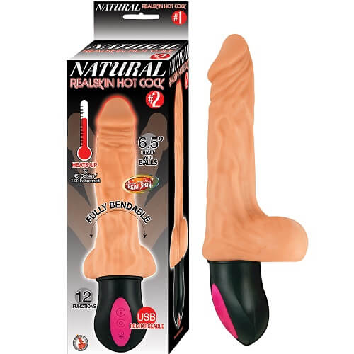 Realistic Warming 6.5 inch Vibrating Dildo with Balls - vibes4less