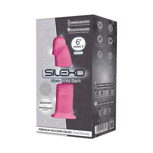 SilexD 6 inch Glow in the Dark Realistic Dildo with Suction Cup - Pink - vibes4less