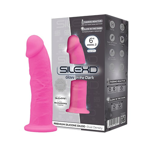 SilexD 6 inch Glow in the Dark Realistic Dildo with Suction Cup - Pink - vibes4less